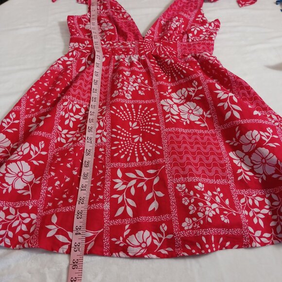 House of Harlow 1960, Small, Mini Sundress, Red/White, Tie Shoulders, Linen Blen - Picture 15 of 16